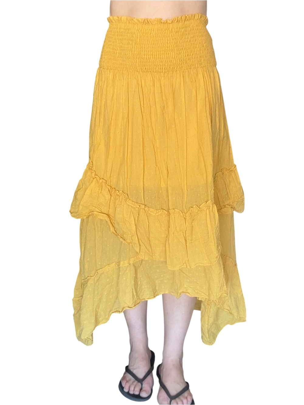Layered skirt shirred waistband yellow NWOT